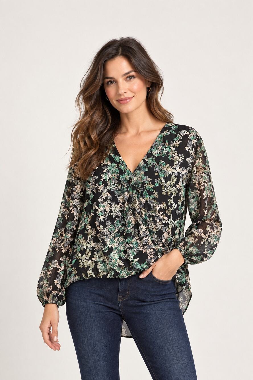 NWT WHBM Floral Silk Surplice Blouse XS
